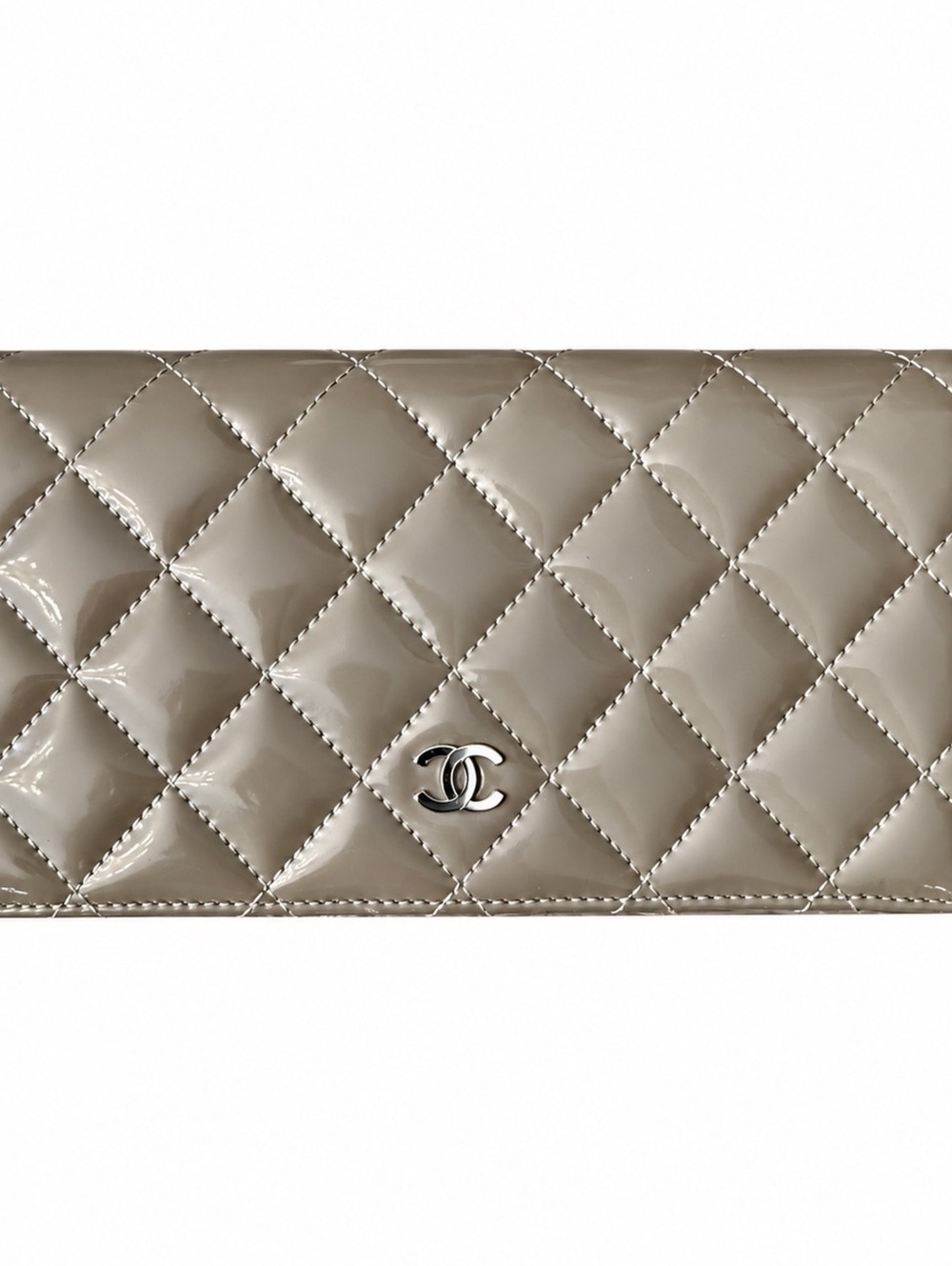 Chanel Taupe quilted patent leather wallet